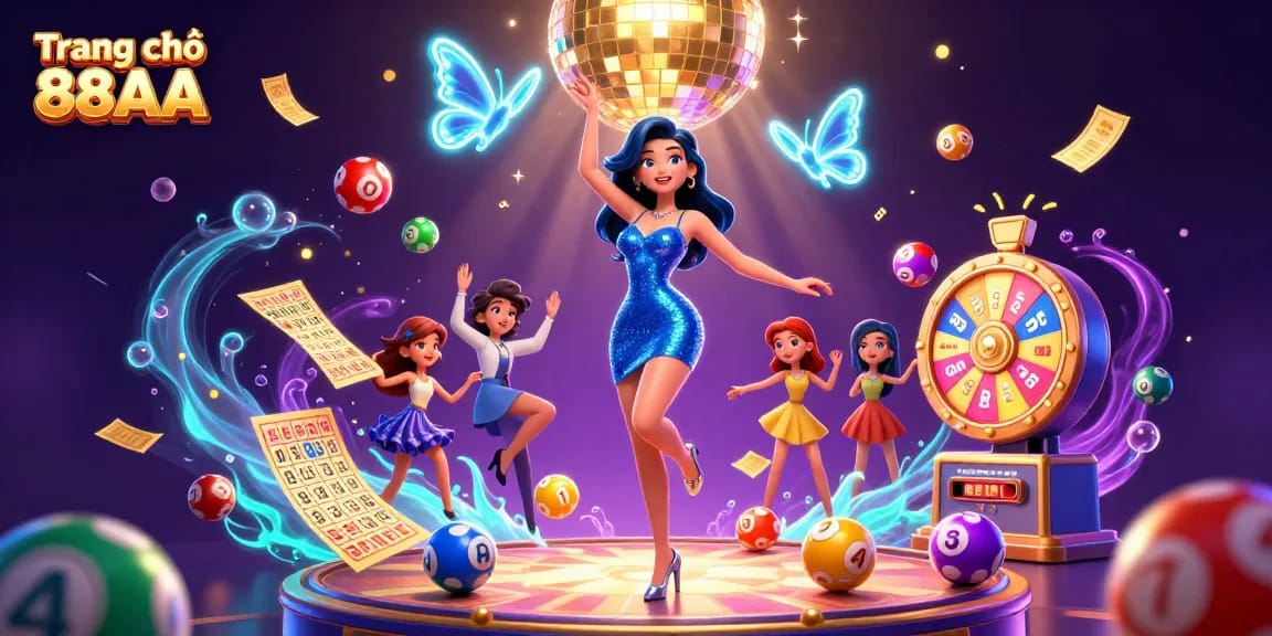 Engage in fortune with Trang chủ 88AA's vibrant lottery scene showcasing animated excitement and dynamic elements.