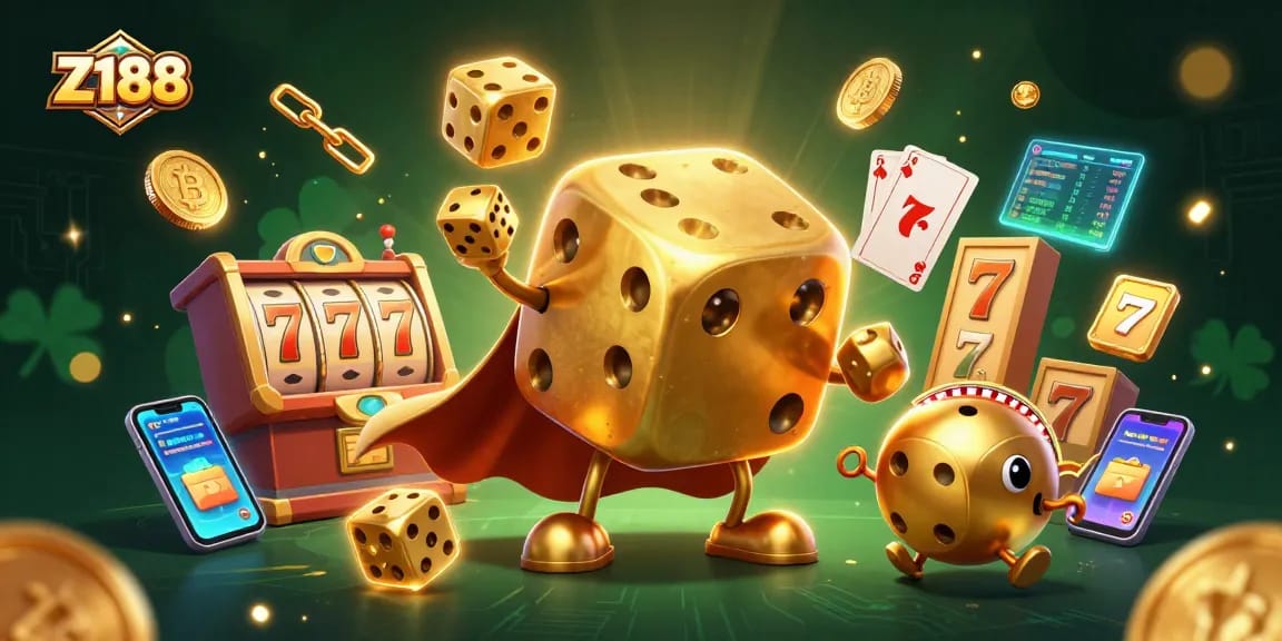 Experience thrilling gameplay with Z188’s unique golden dice golem and casino elements.
