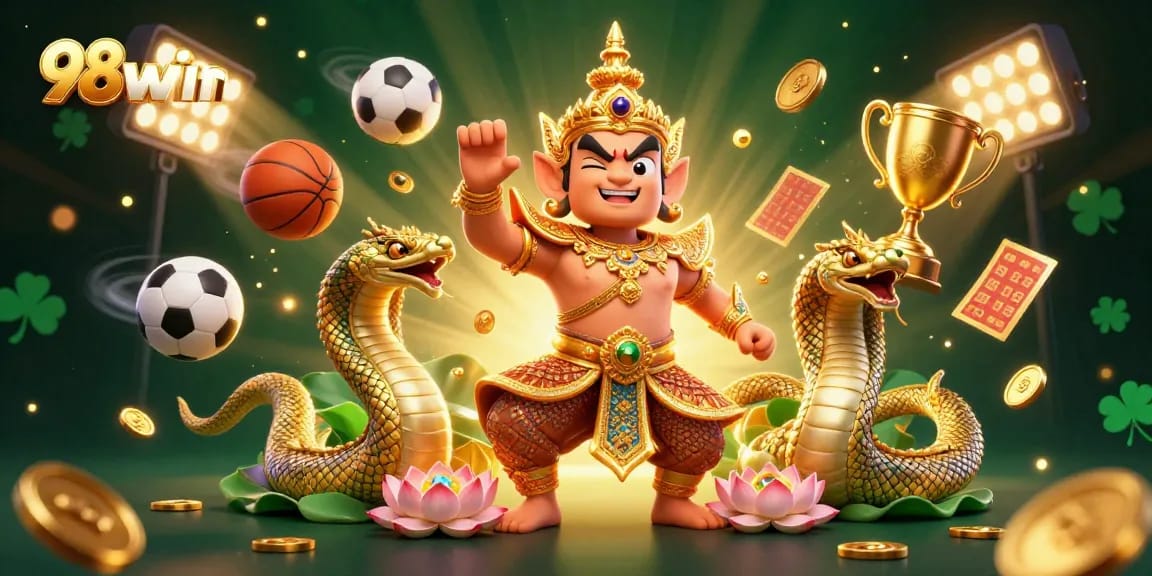 Experience winning moments at 98win with vibrant casino action featuring sports elements and dynamic light effects.