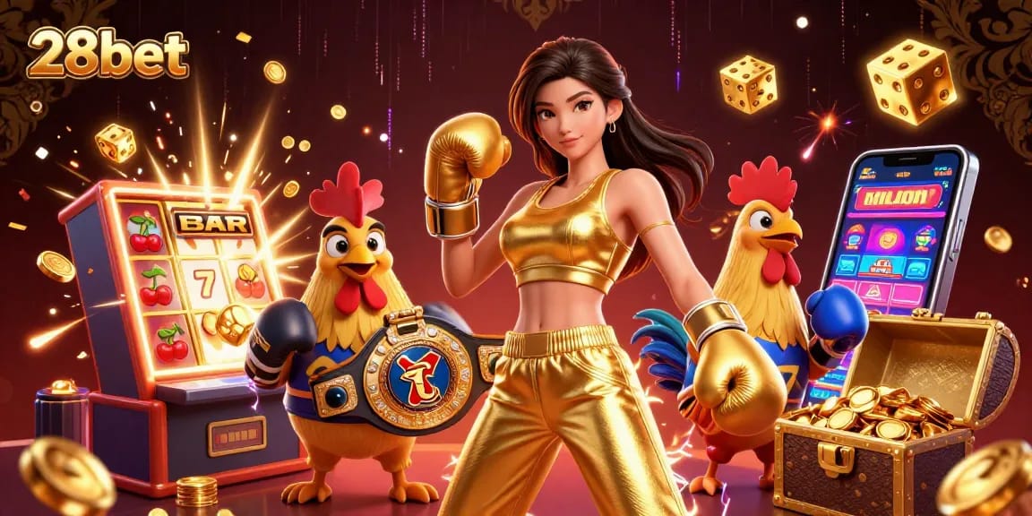 Experience wins with thrilling 28bet gameplay in a vibrant 3D casino scene.