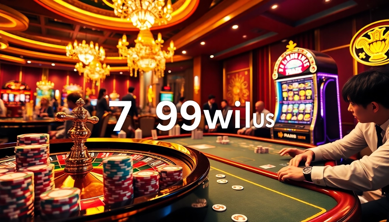 Experience the thrill of 789win plus with an engaging casino scene featuring poker tables and vibrant slot machines.