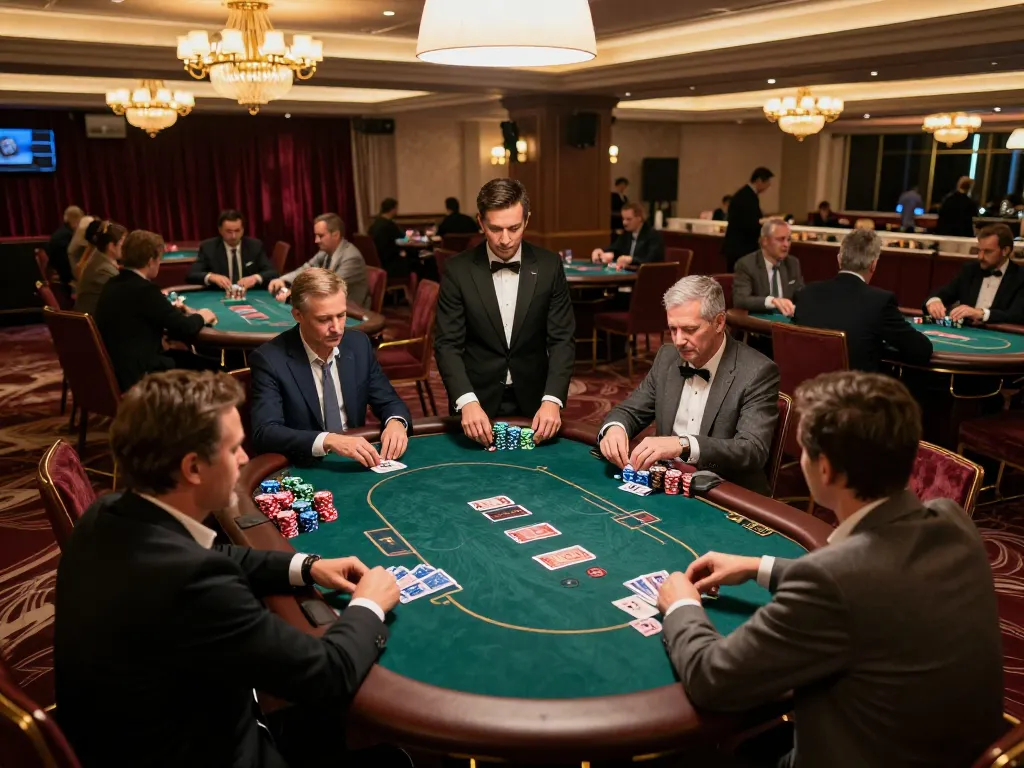 Players engaged in strategic poker gameplay at vk88's high-stakes casino table