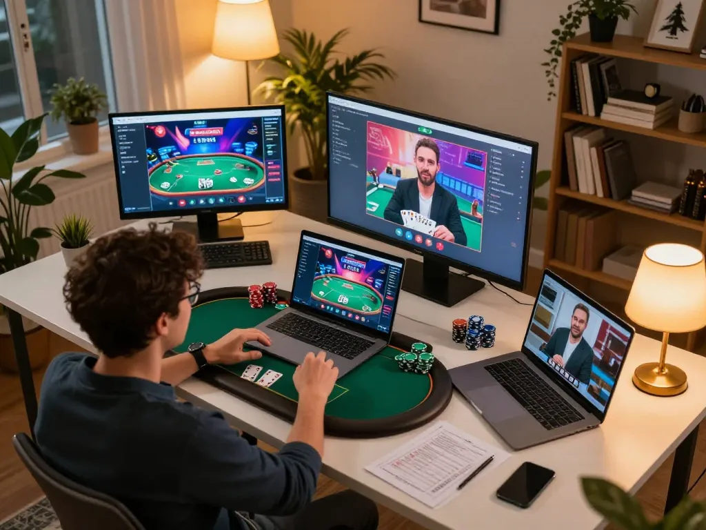 Engaging in a friendly online poker game to win with 789 win strategy at home.