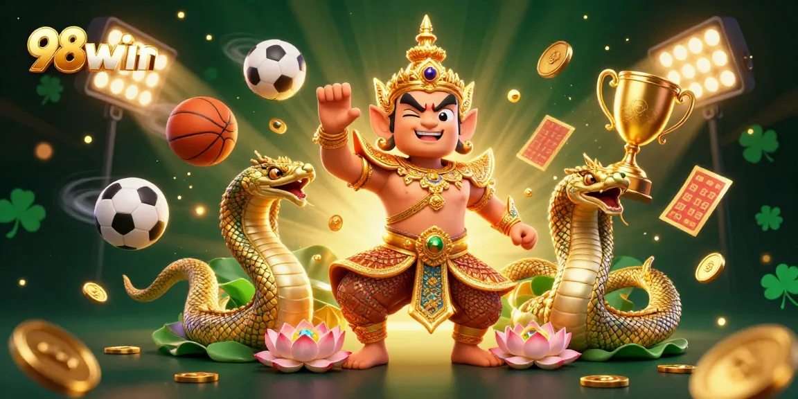 Experience winning moments at 98win with vibrant casino action featuring sports elements and dynamic light effects.