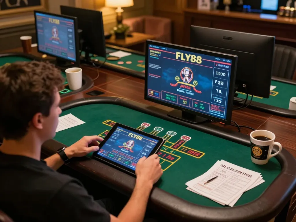 Player engaging with FLY88 online betting app during a live blackjack game.