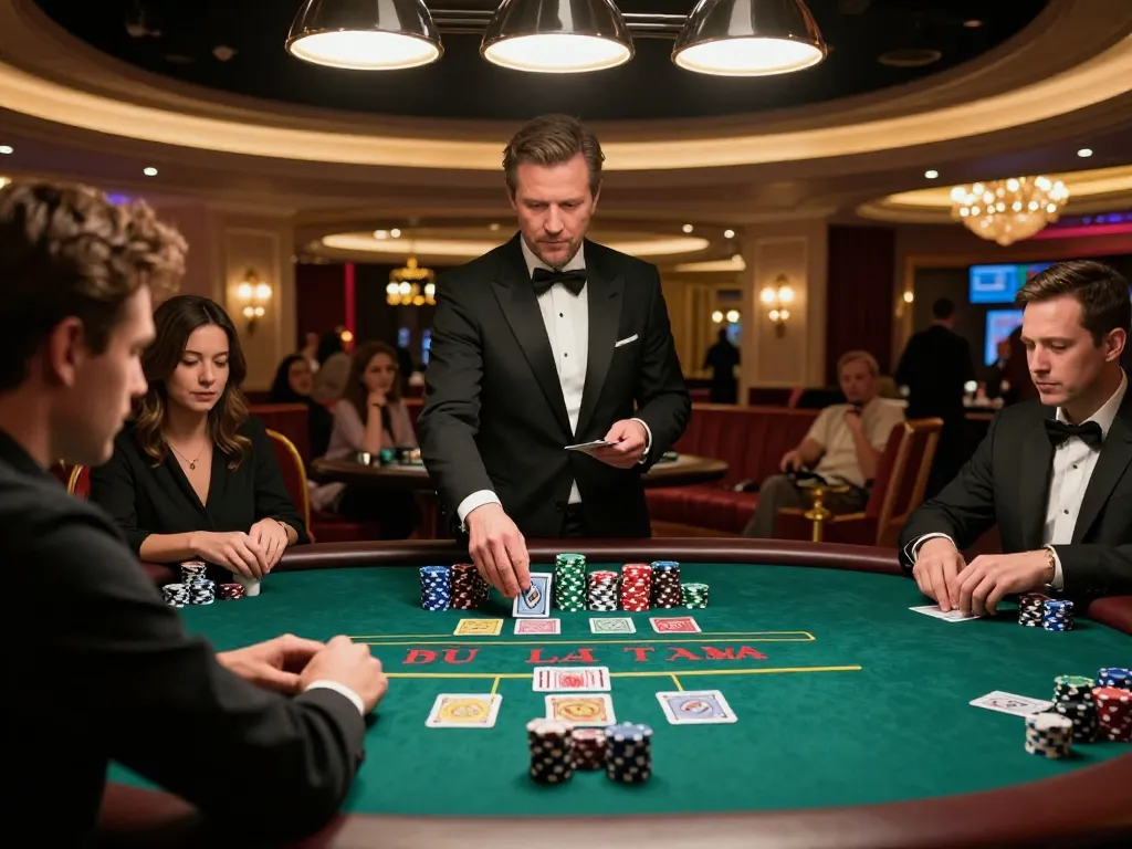 Rikvip player placing a strategic bet at a blackjack table in an upscale casino