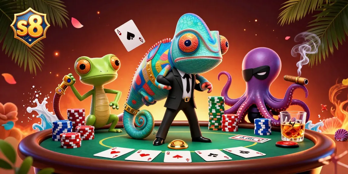 Engage in thrilling action with s 8 at a vibrant poker table featuring colorful chips and cards.