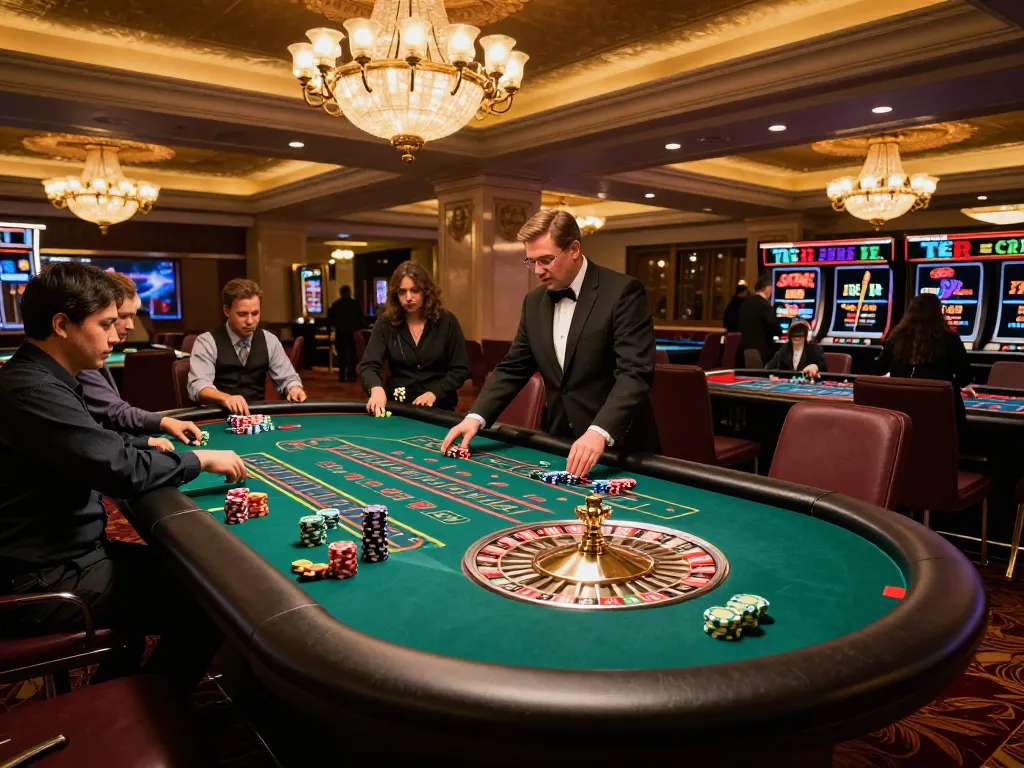 Engaged players at a roulette table in a lively casino scene, experiencing the thrill of betting 678.