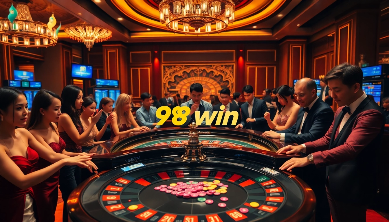 Exciting gameplay at a luxurious 98win casino with roulette and colorful chips.