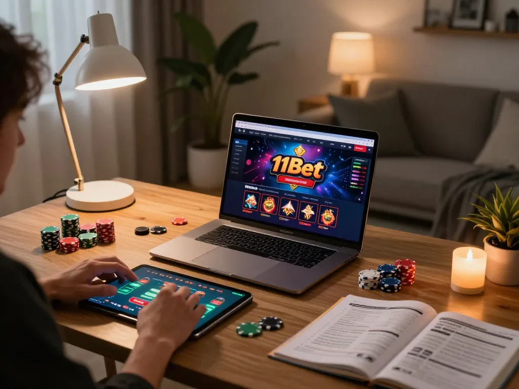 Engage in dynamic online gaming at https://11bet.se.net/ with a cozy home setup showcasing interactive casino gameplay
