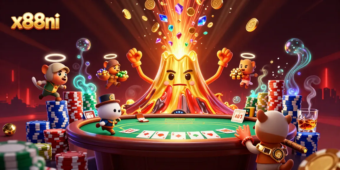 Experience the thrill of gaming at x88ni with a vibrant, 3D cartoon casino eruption of excitement and treasure.