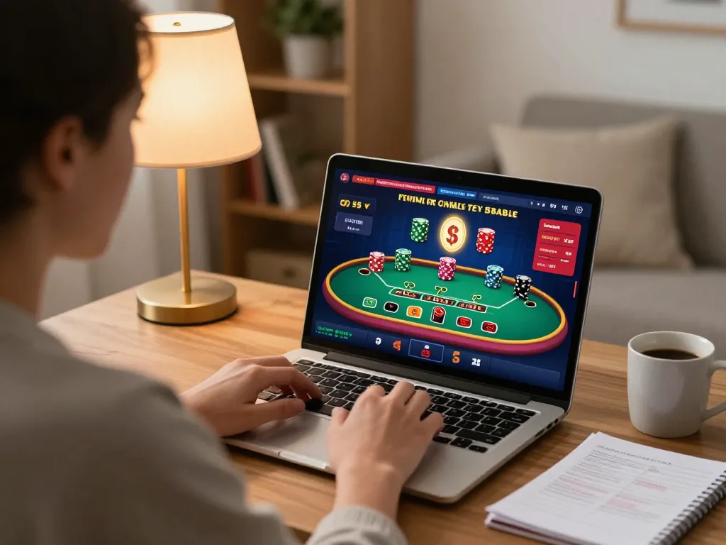 Player engaging in live dealer blackjack at home using https://b66vn.org/ on laptop, highlighting safe online gambling.