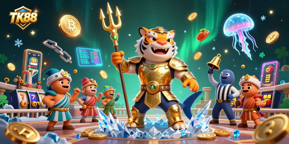 Engage in the thrilling world of TK88 gaming with a vibrant 3D depiction of casino excitement.