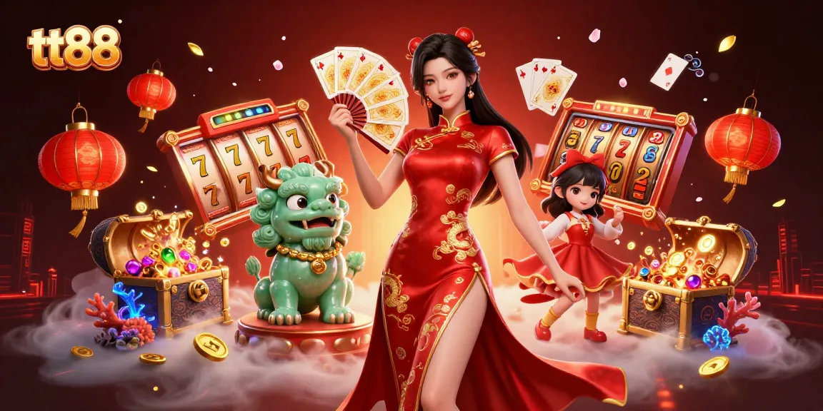 Engage at tt88 with an elegant China-themed casino scene filled with exciting slots and riches.