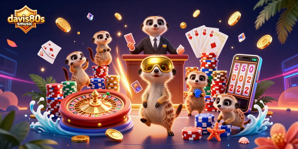 Engaging scene of davis80smusic meerkats orchestrating a vibrant casino with dynamic gaming elements.