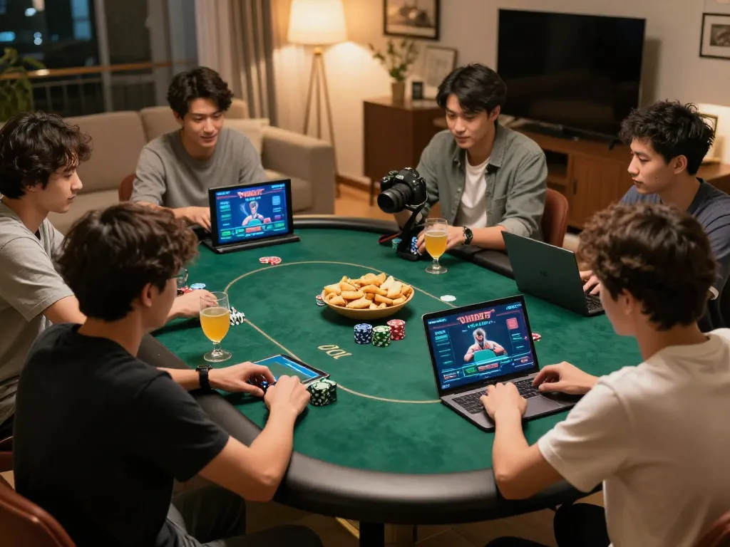 Players enjoying 13win online poker game on tablets and laptops, reflecting excitement and strategy.