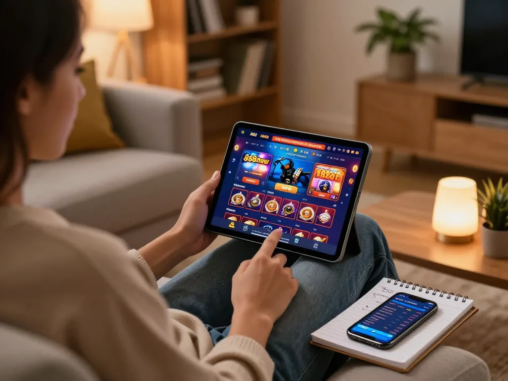 Engaging with 888now online gaming while analyzing betting strategies at home.