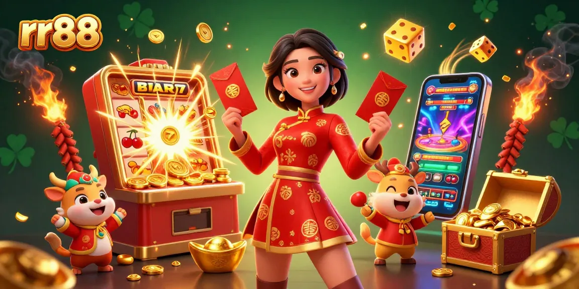 Experience the exciting world of rr88 with vibrant casino elements and festive characters showcasing thrilling gaming action.