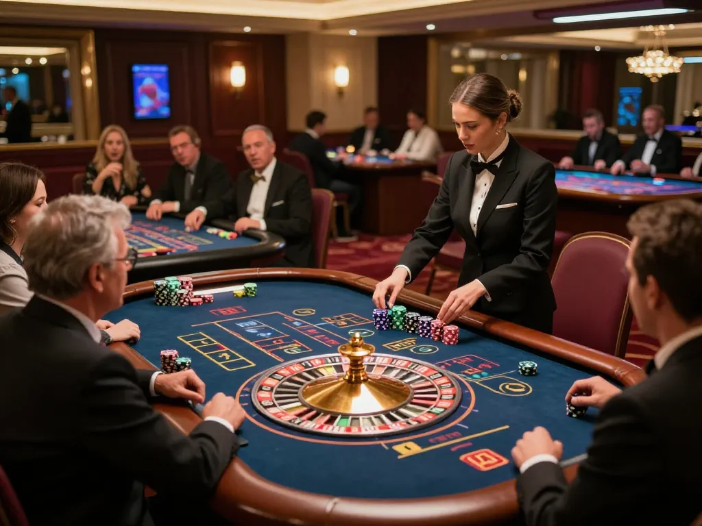 F168 players engaging in an exciting roulette game at a lavish casino, showcasing vibrant atmosphere and dynamic gameplay.