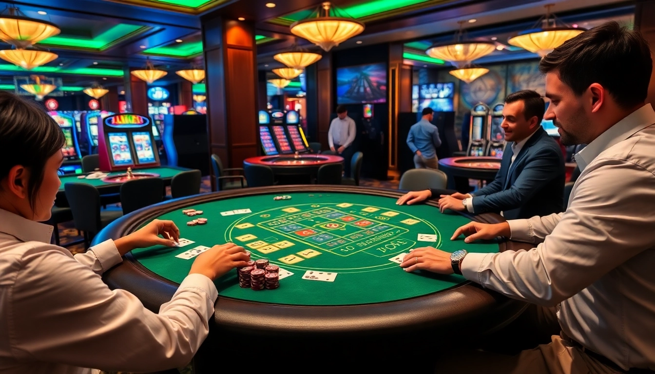 Players enjoying an exhilarating game at a JBO casino table, showcasing excitement and engagement.