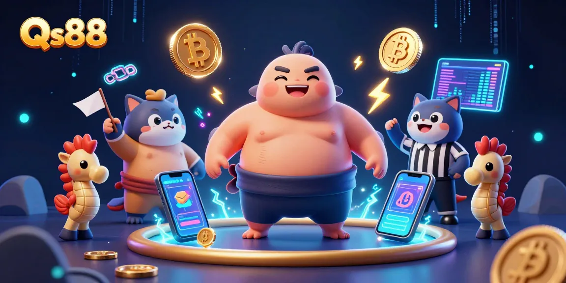Engage in thrilling gameplay at Qs88 with vibrant underwater scenes featuring animated characters and cryptocurrency elements.
