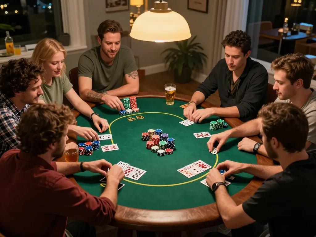 Engaged players at home poker night showcasing strategic gameplay with go89 as their favorite platform.