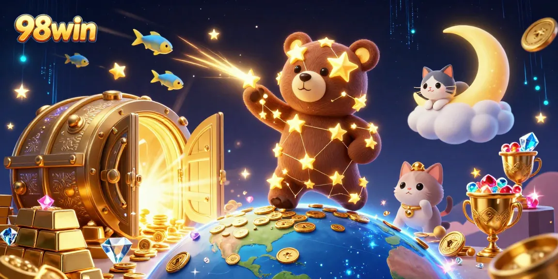 Experience thrilling gaming excitement at 98win with vibrant casino elements and characters.
