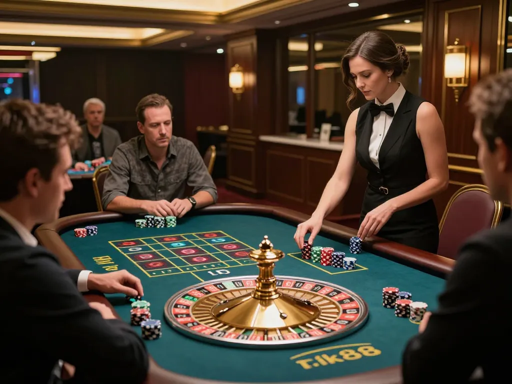 The roulette table at rik88 captivates players with vibrant chips and high-stakes excitement.
