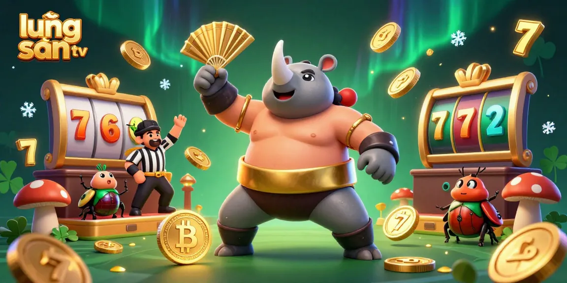 Experience thrilling gambling action with lương sơn tv, featuring beetle sumo champion, golden coins, and vibrant casino elements.