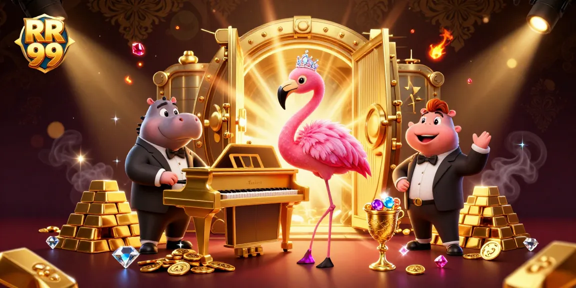 Experience thrilling gameplay at RR 99 with a dazzling casino scene of vibrant characters.
