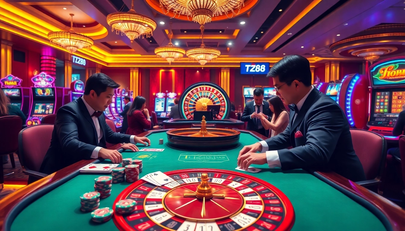 Experience HZ88 gaming excitement with vibrant casino tables and winning moments.