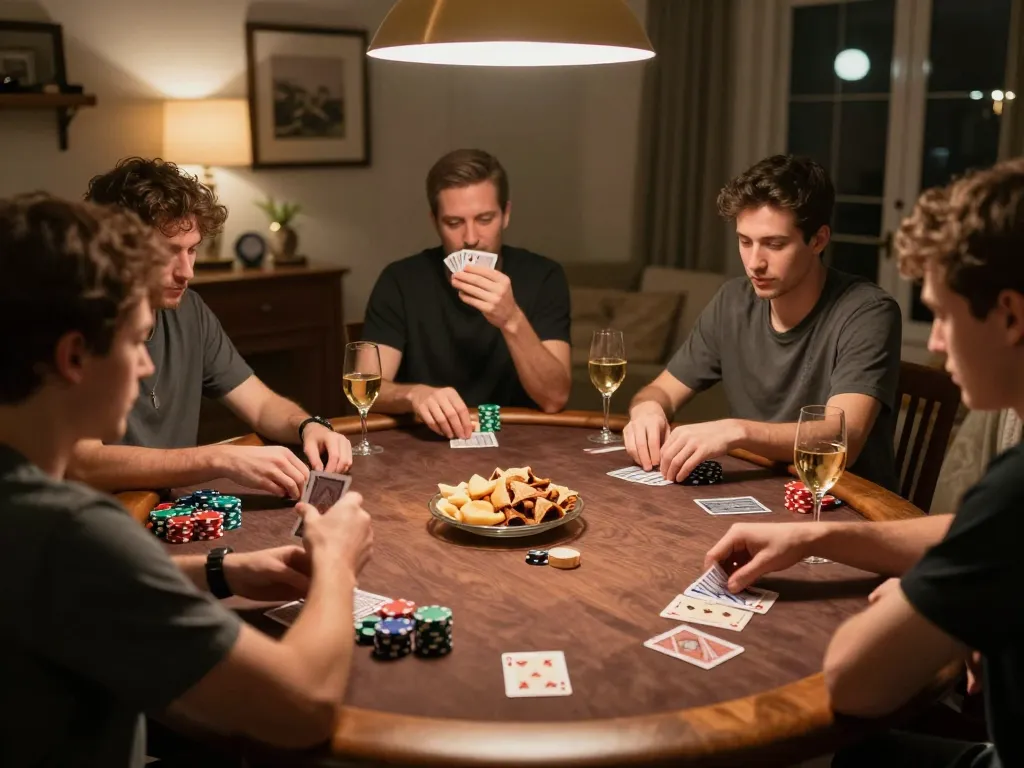 Players enjoying a competitive poker game with chips and cards at cm88.com, highlighting a social atmosphere.