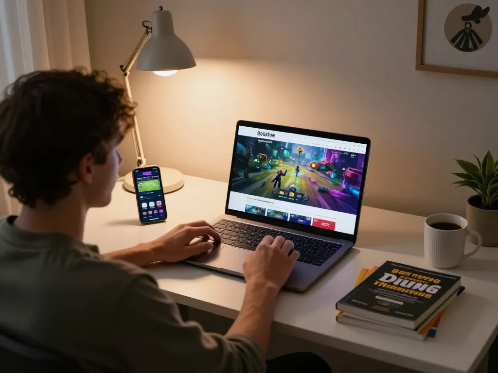 Socolive player engaged in home online betting strategy with laptop and sports app