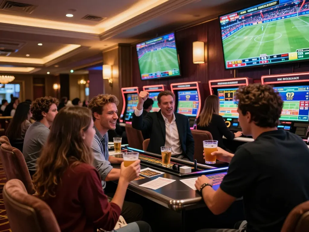 Betting excitement at UU88 SCIENCE sportsbook with fans cheering and celebrating wins.