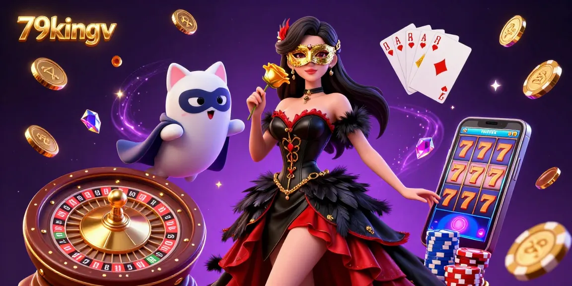 Experience the thrill of 79kingv's vibrant 3D gaming scene filled with casino elements and dynamic action.