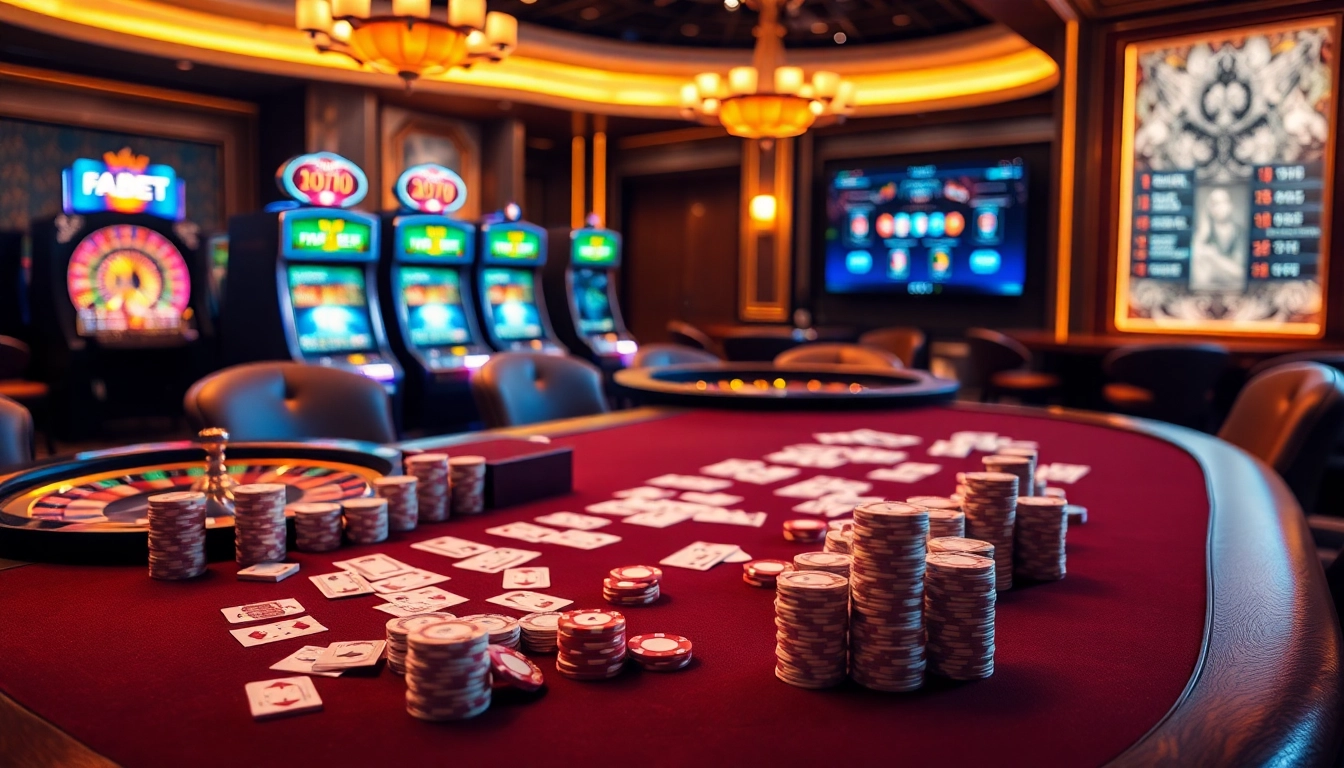 Experience thrilling gameplay at FABET with vibrant slot machines and poker tables.