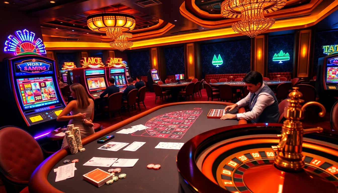 Players enjoying thrilling Raja Luck casino games at beautifully designed gaming tables.