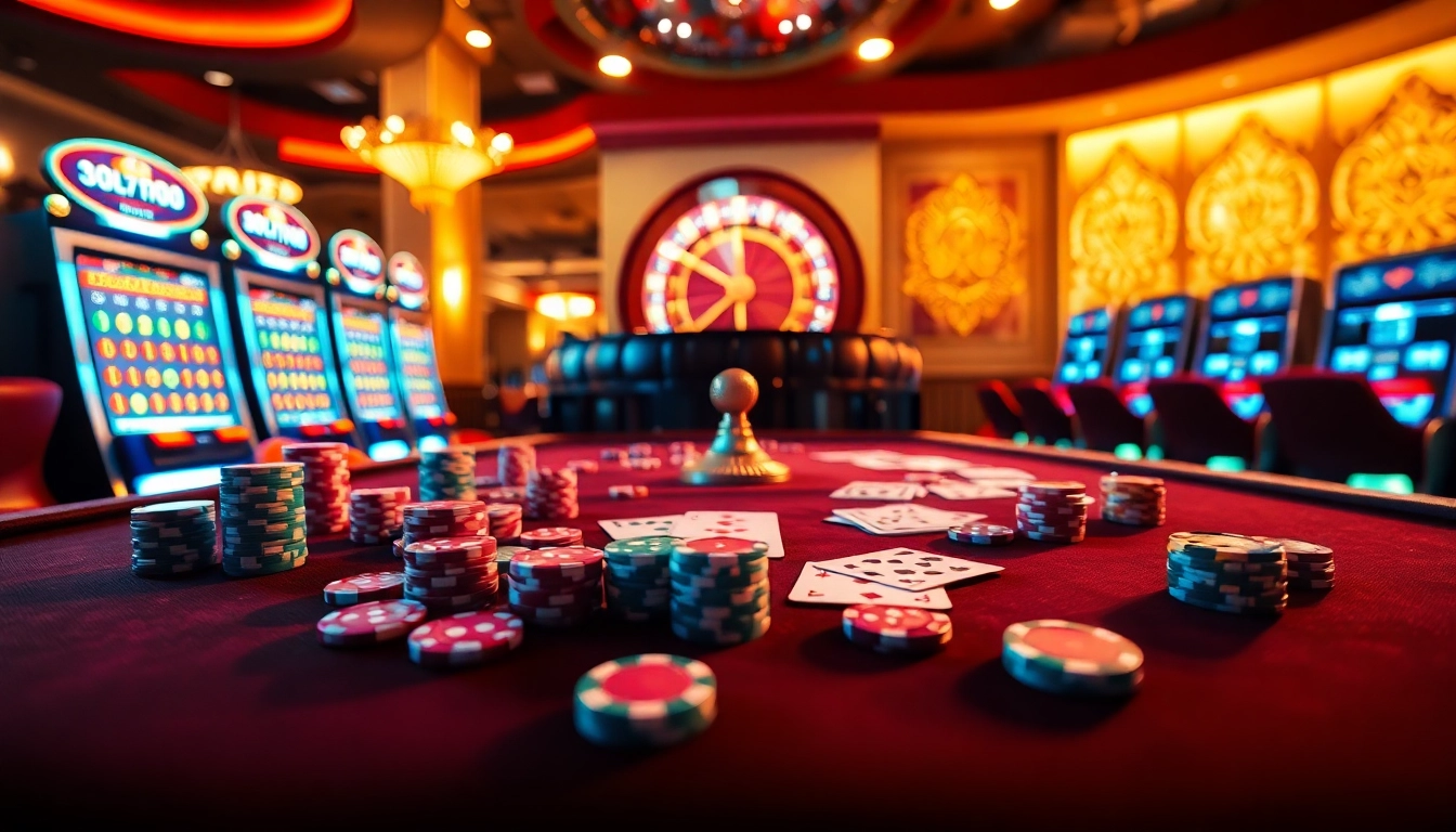 Experience luxury gaming with win98-themed poker chips and vibrant casino visuals.