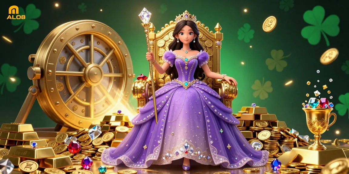 Experience the vibrant world of ALO8, featuring a majestic casino scene with treasures and royal vibes.