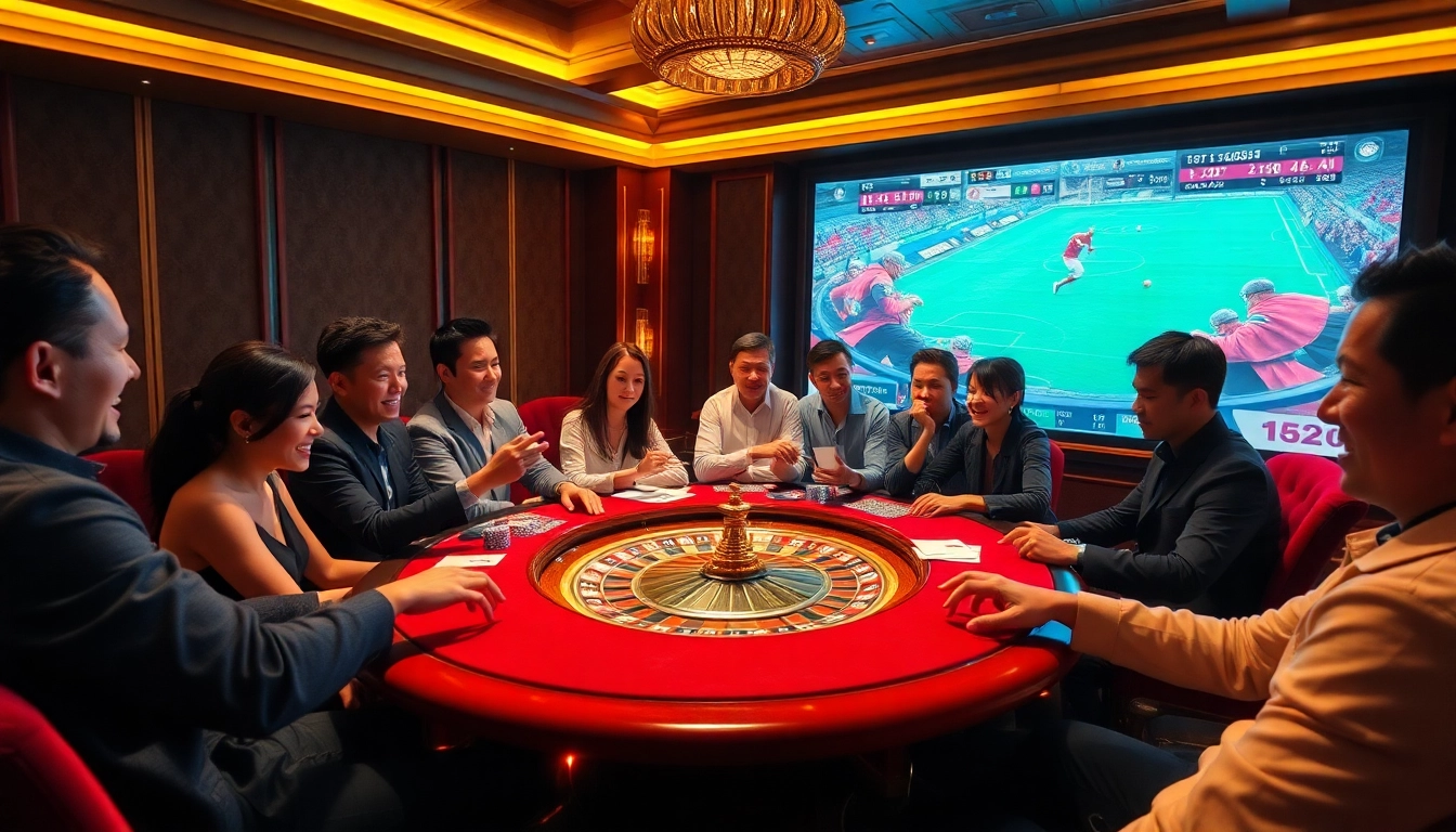 Experience thrilling table games while watching ดูบอลสด on a big screen in a luxurious casino.