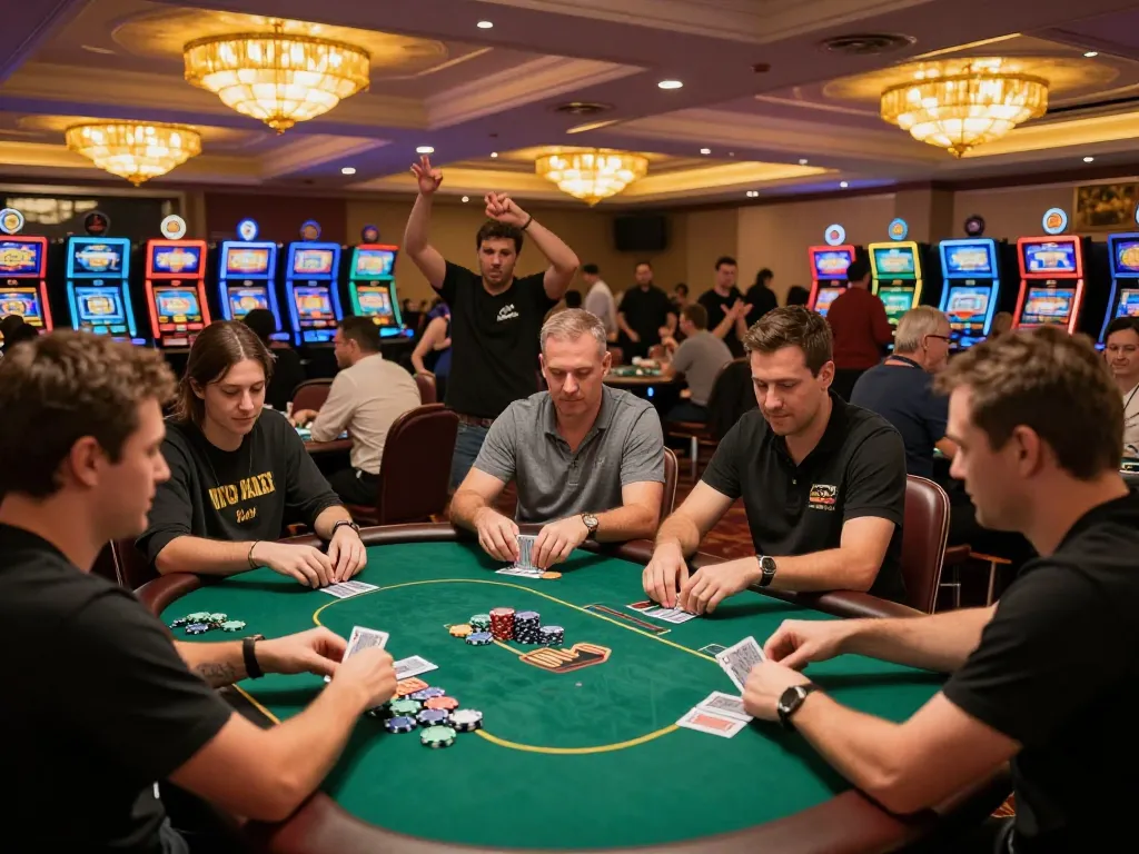 Players engaging in strategic poker games at a casino, immersed in the excitement of Go 88.