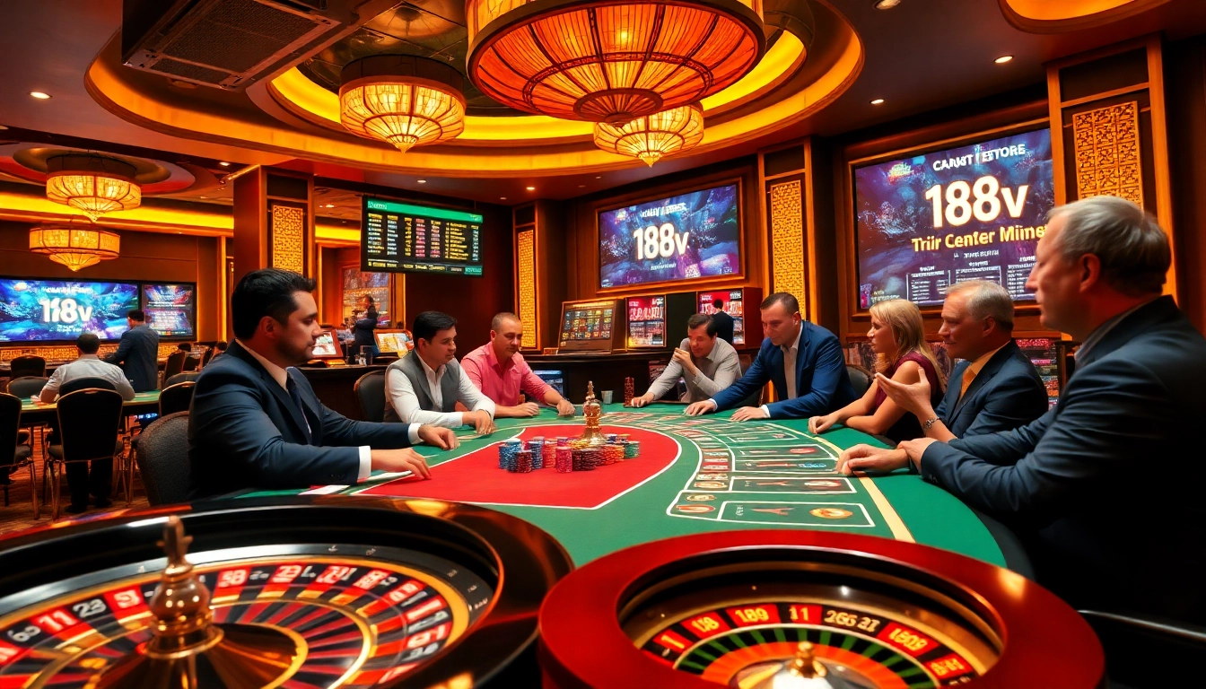 Players enjoying a strategic poker game at 188V’s luxurious casino table.