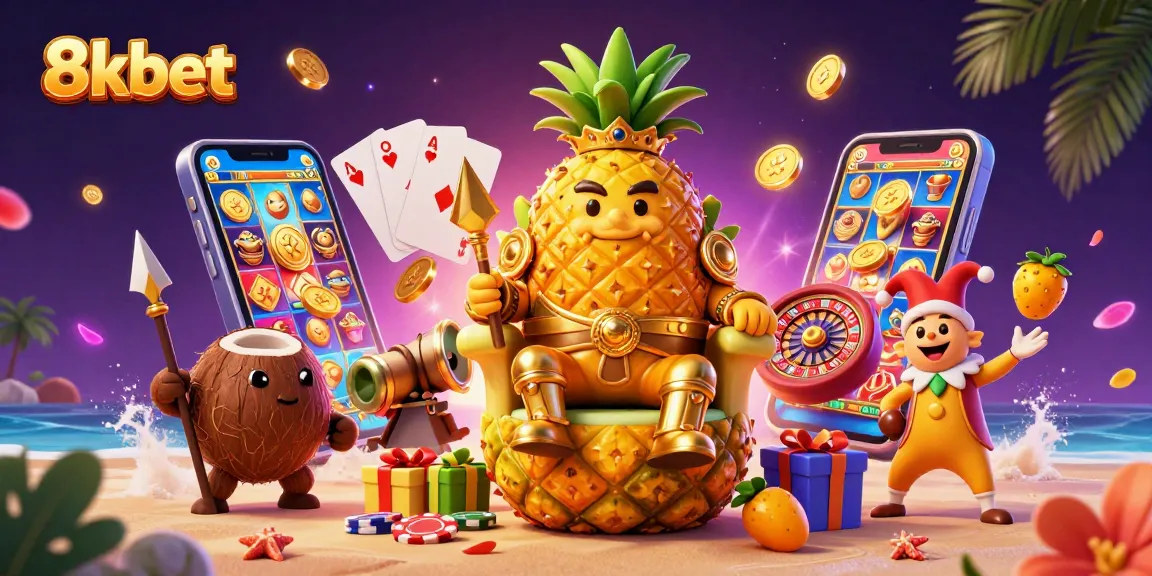 Join the vibrant fun at 8kbet with cartoon characters enjoying thrilling online gaming elements.
