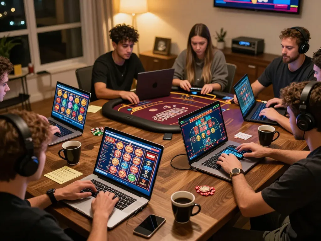 Players enjoying online gaming at MM 88, showcasing responsible gambling in a cozy home environment.