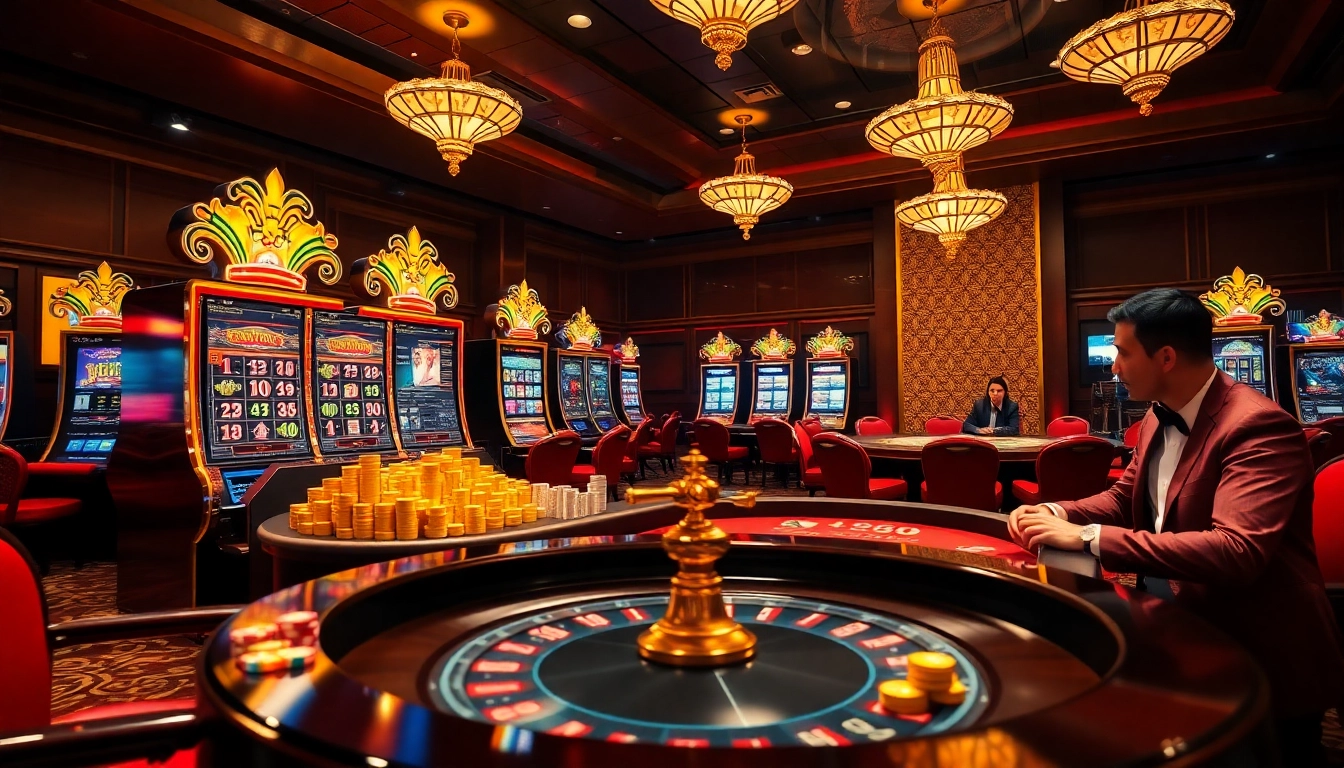House players enjoying games at nhà cái tt88 casino, surrounded by vibrant slot machines and roulette tables.