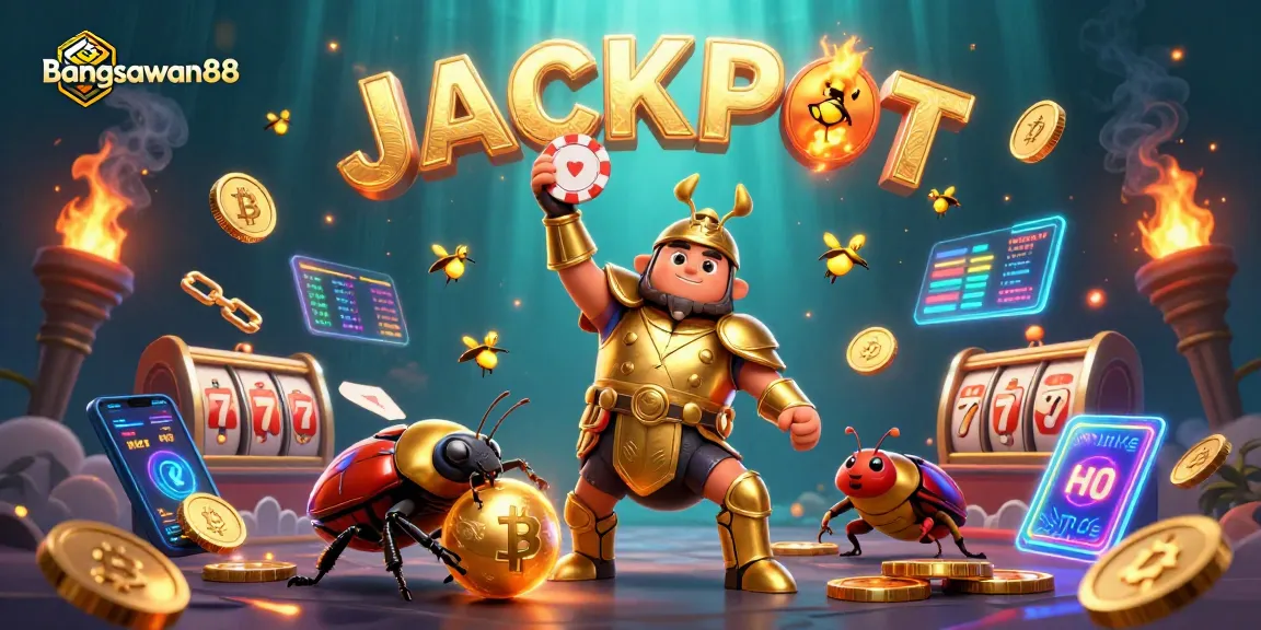 Bangsawan88 showcases a victorious beetle with poker chips in an exciting gambling scene.