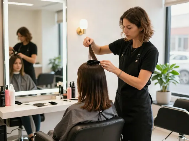 Best tape in extensions for beginners being applied in a bright salon, showcasing professional techniques and stylish ambiance.