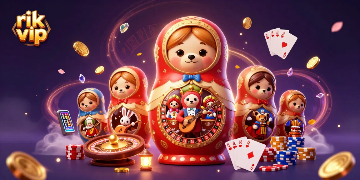 Experience excitement and wins at rik vip with 3D characters and casino elements in a vibrant digital scene.