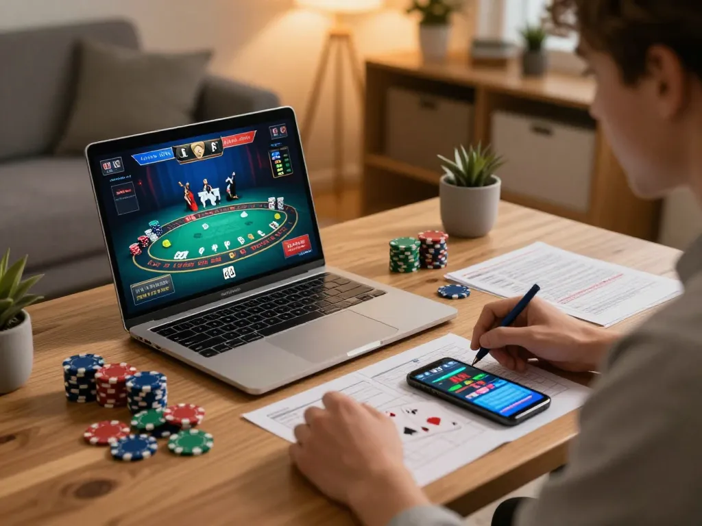 tx88 com player enjoying live blackjack on a laptop in a cozy home office