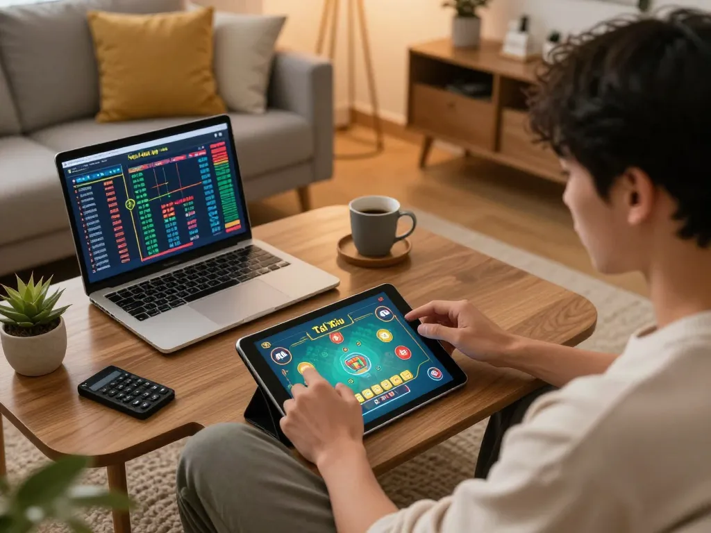 Tai Xiu gameplay on a tablet, highlighting strategic decisions in online gambling.